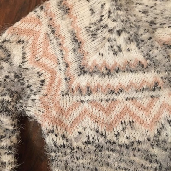 Retrology Long Sleeve Feather Knit Pink Gray Cream Long Cardigan Sweater Size M. - Picture 3 of 8